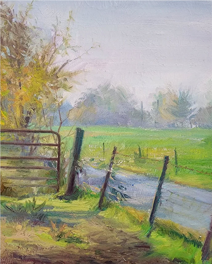 Empty Pasture, an oil painting by David Mueller